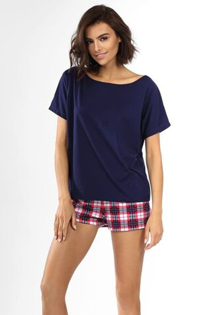 Пижамный комплект с клеткой на шортах (Размер: 38) (Цвет: темно-синий)
