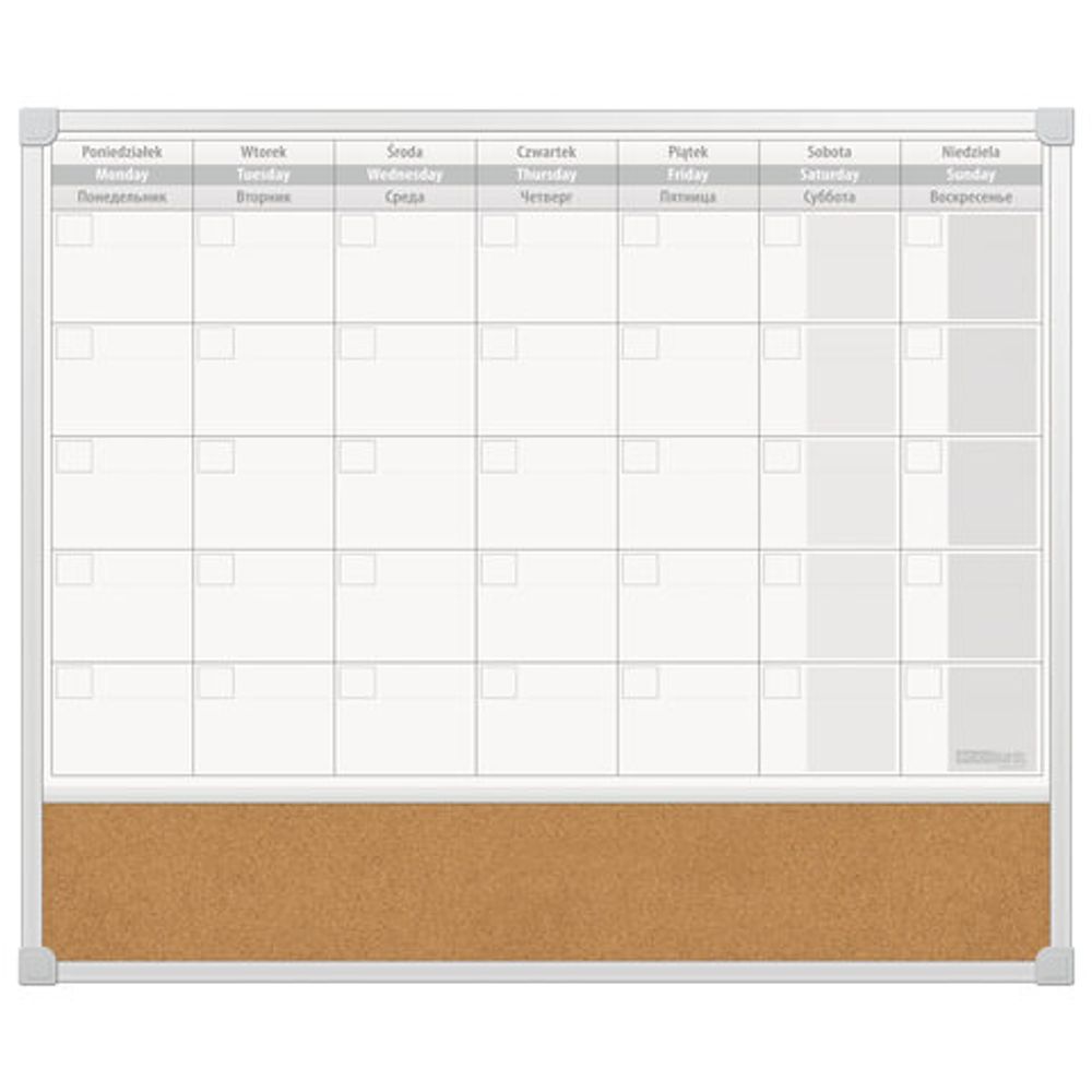 Доска-планинг НА МЕСЯЦ магнитно-маркерная/пробковая 60x50 см, алюминиевая рамка, 2х3 ECO, (Польша), TPC01/C65