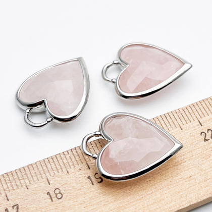 Подвеска Сердце, розовый кварц, цвет серебро (родий), размер 23*20 мм, цена за 1 шт