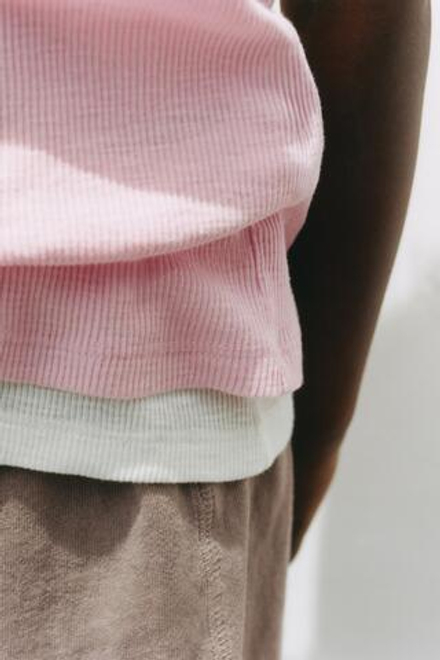 ZARA МАЙКА В РУБЧИК С КРУГЛЫМ ВЫРЕЗОМ, ПАСТЕЛЬНО-РОЗОВЫЙ