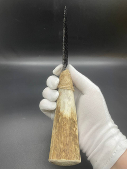 Обсидиановый нож с рукоятью из рога оленя 23 см