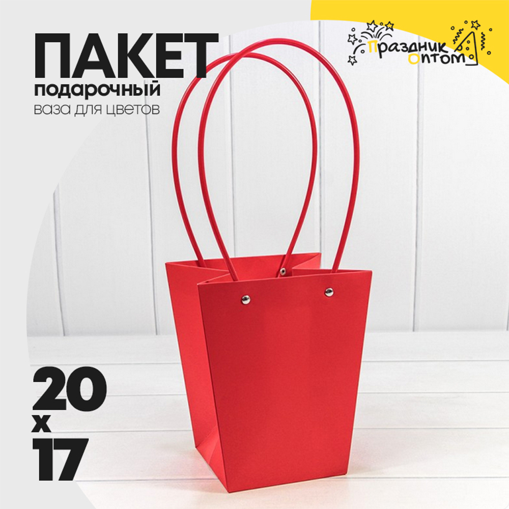 Пакет подарочный 20х17х12 Ваза для цветов (Красный)