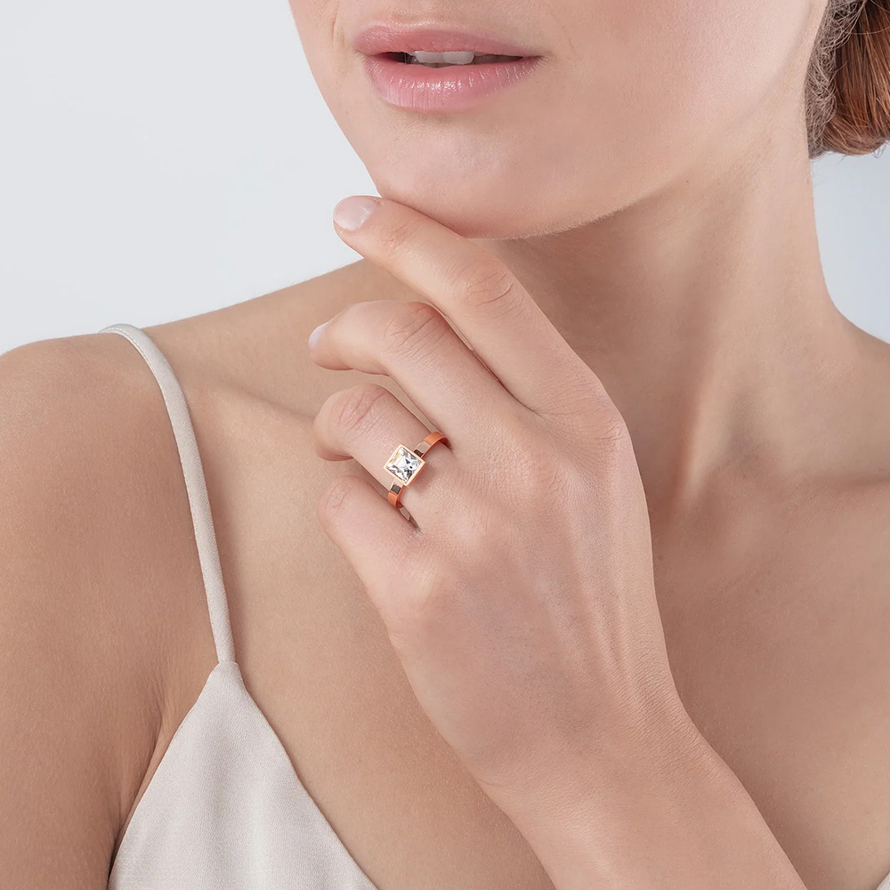 Кольцо Coeur de Lion Brilliant Square Rose Gold 0500/40-1822 58