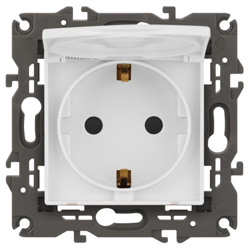 Розетка ЭРА Elegance 14-2103-01 с заземлением 2P+E Schuko со шторками с крышкой 16A-250В IP20 белый