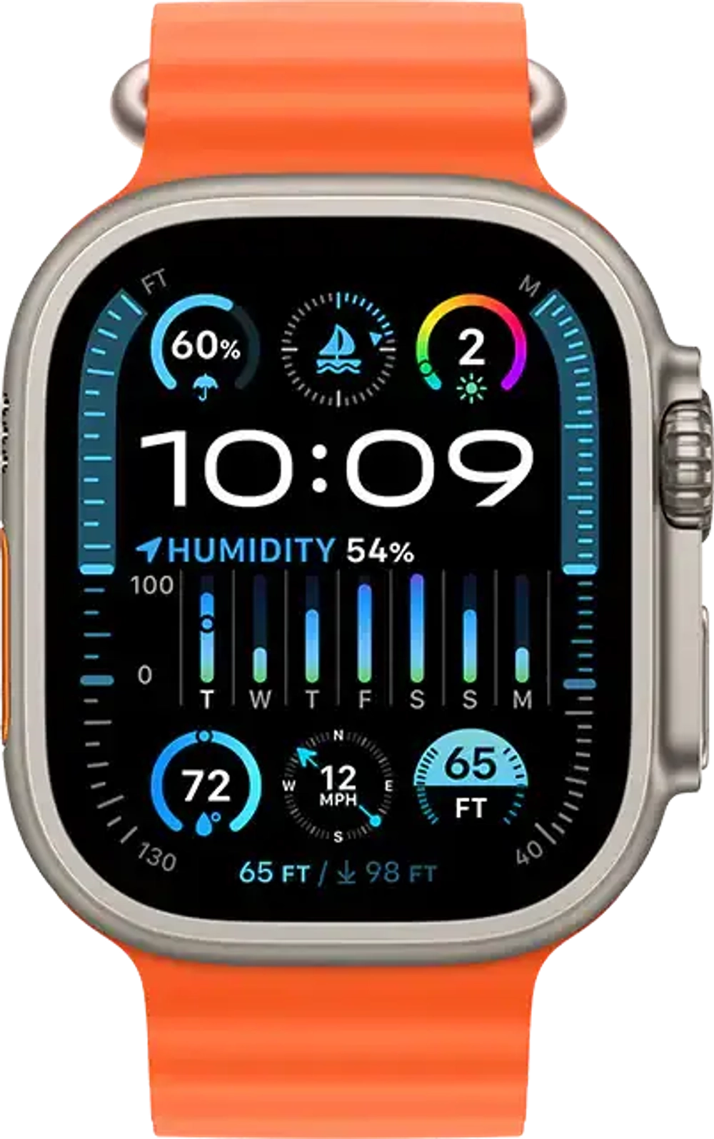 Смарт-часы Apple Watch Ultra 2 49mm титан светлого цвета, ремешок Ocean оранжевого цвета (2023)