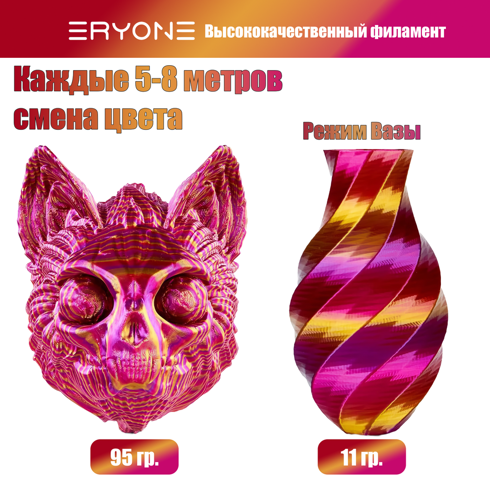 Пластик Eryone Silk Twisted Rainbow PLA 1.75mm 1kg Inferno-Red & Gold & Purple