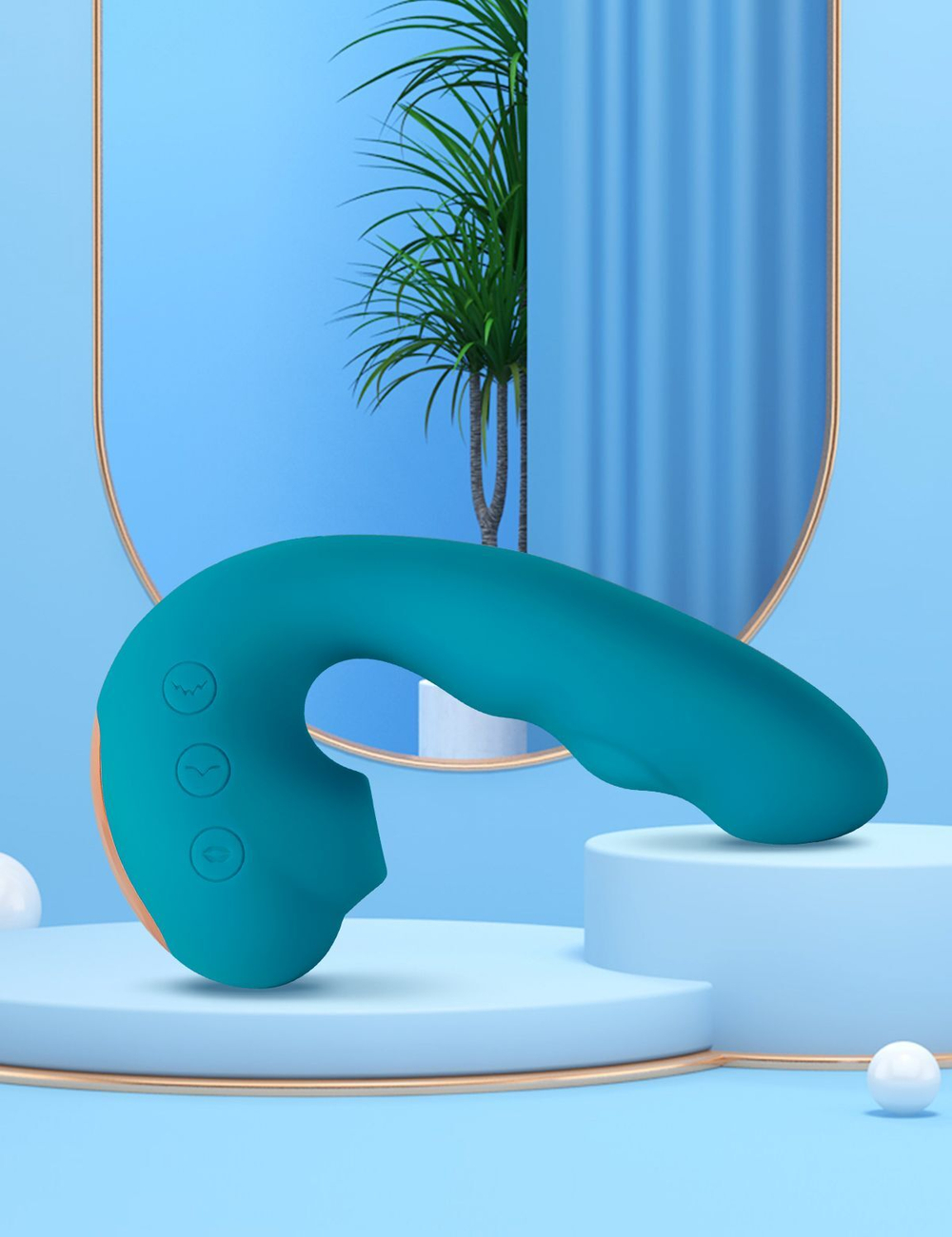 Голубой вибратор Tara с вакуумной стимуляцией и функцией постукивания (Цвет: голубой)