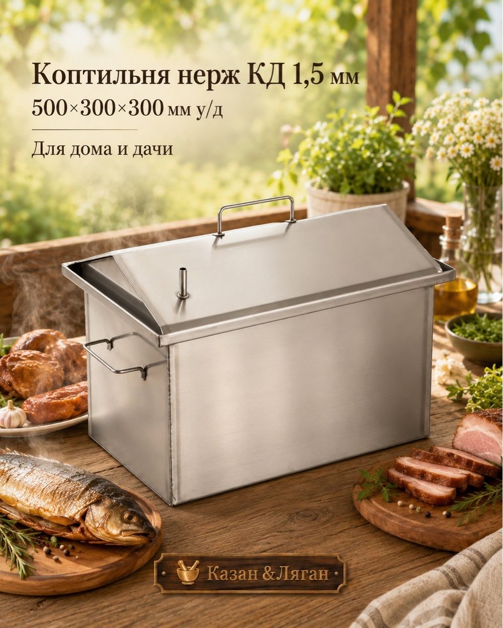 Коптильня нерж "КД" 500х300х300 1,5 мм у/д
