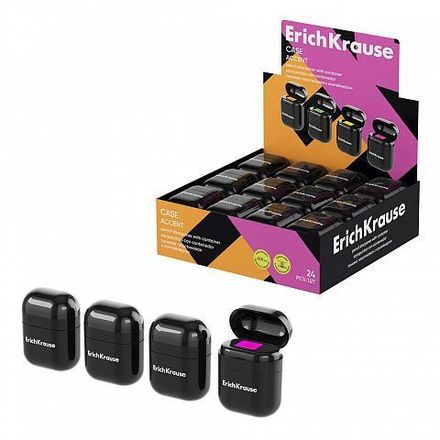 Точилка пластиковая ErichKrause Case Accent 1 отверстие, с контейнером, с крышкой, ассорти, 1шт.