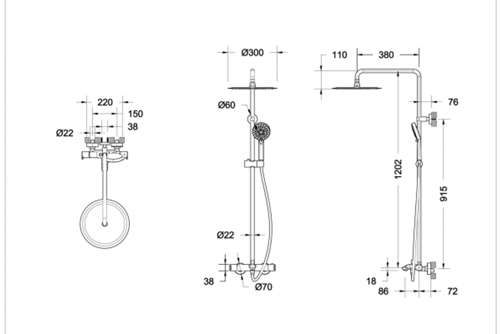 Душевая колонна с термостатическим смесителем для ванны Bravat Waterfall