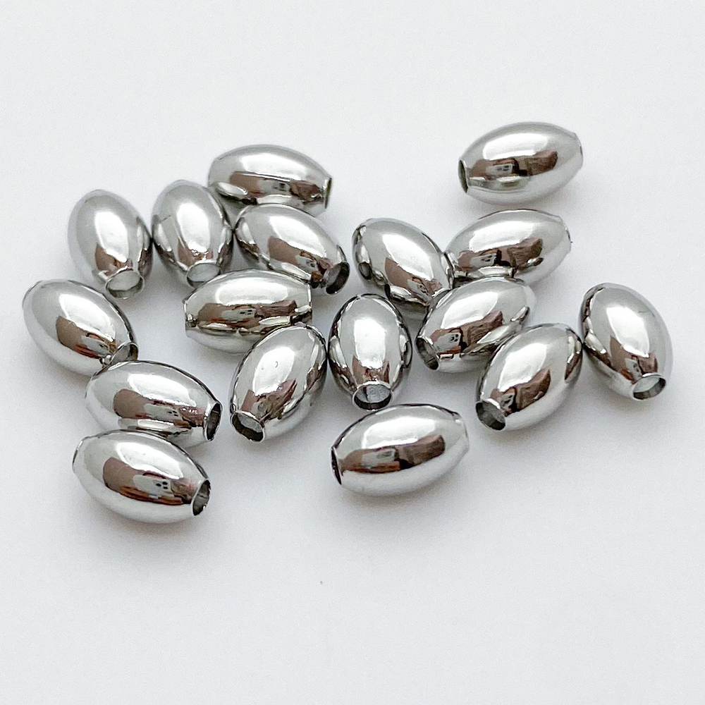 Бусина, цвет серебро (родий), размер 6*4 мм, цена за 10 шт