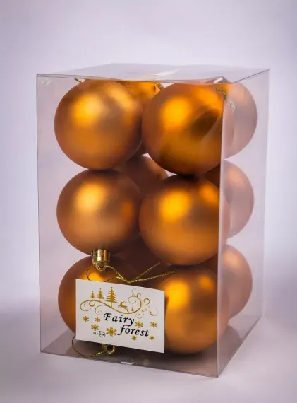Набор пластиковых шаров Вероника 60 мм., янтарный матовый, 12 шт., ЕлкиТорг (150204)
