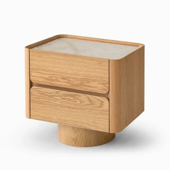 Прикроватная тумбочка Velto с 2 ящиками, светлый дуб, керамика