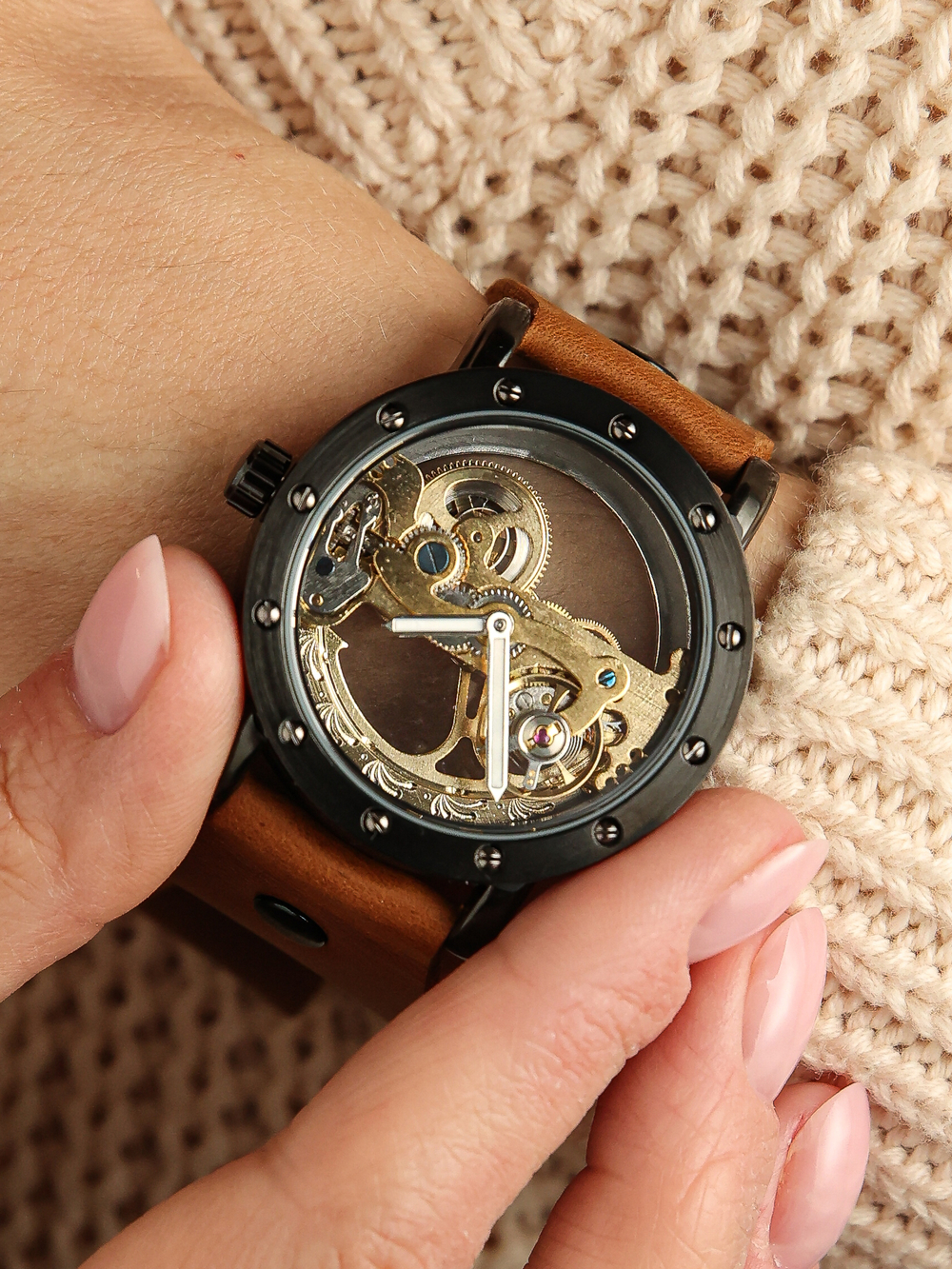 Часы скелетоны механические Power Black Brown YOURTIME