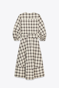 ZARA ПЛАТЬЕ-РУБАШКА В КЛЕТКУ — ZW COLLECTION, ЭКРЮ/СИНИЙ