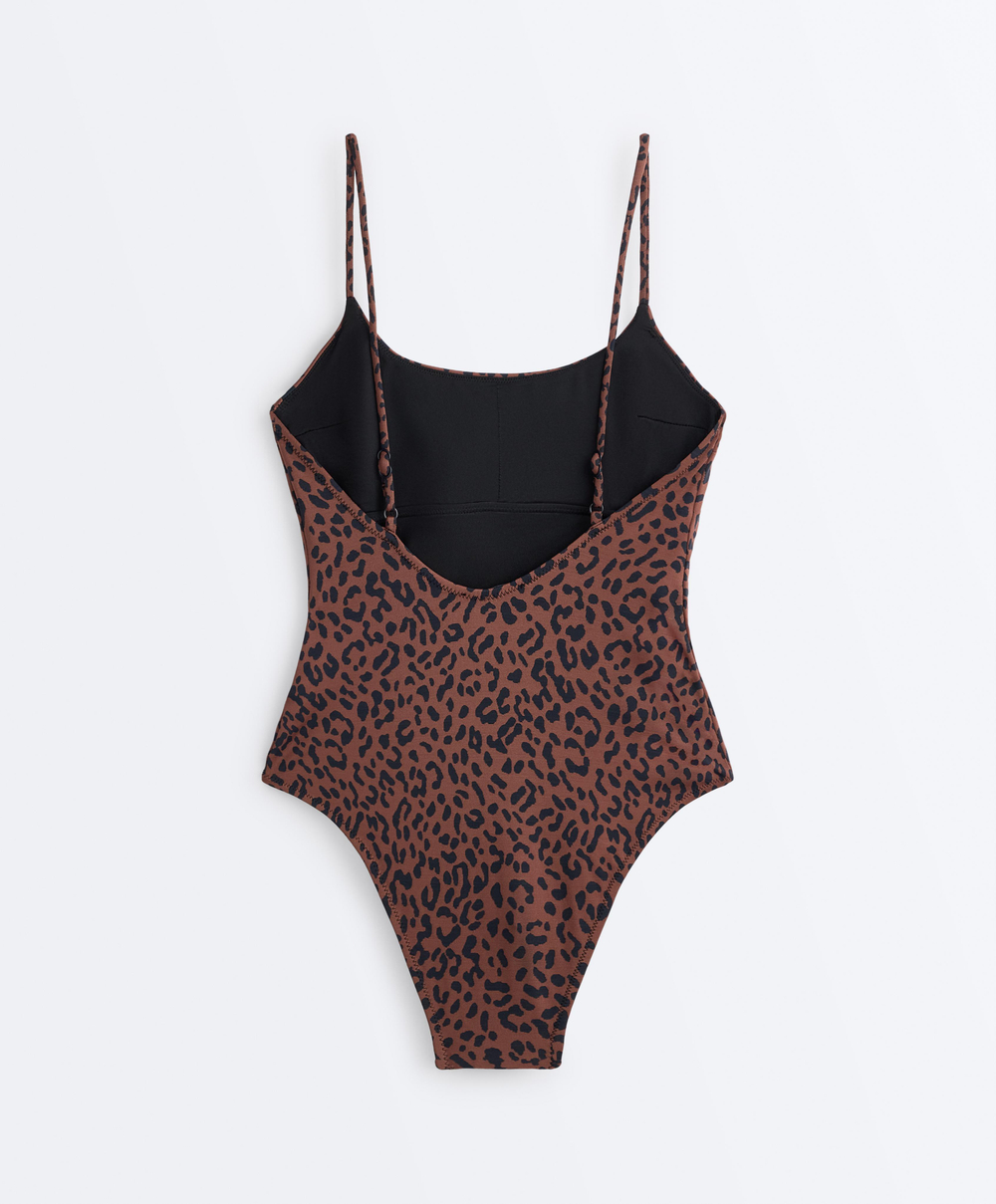 OYSHO Купальник с леопардовым принтом, коричневый