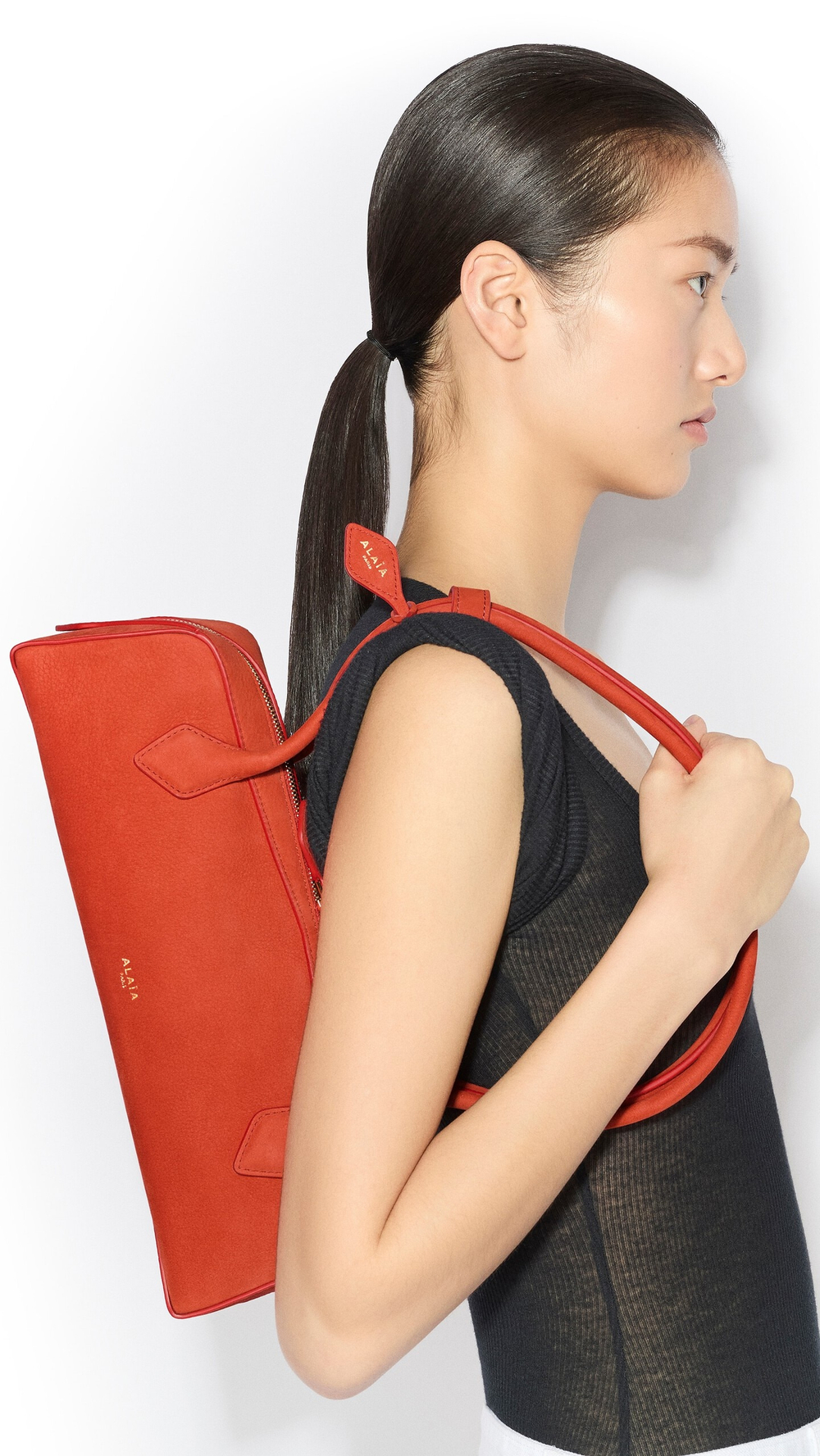 ALAÏA СУМКА LE TECKEL ИЗ НАТУРАЛЬНОЙ КОЖИ, ОРАНЖЕВЫЙ