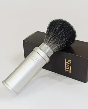 Дорожный помазок для бритья KURT, синтетика HI BRUSH, металлический тубус, серебро
