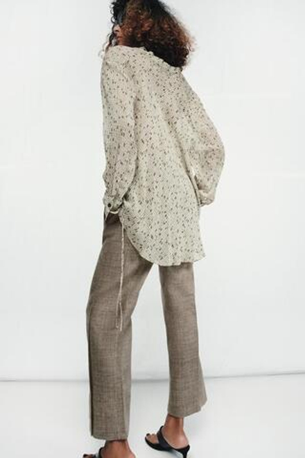 ZARA УКОРОЧЕННЫЕ РАСКЛЕШЕННЫЕ БРЮКИ ИЗ ШЕРСТИ — ZW COLLECTION, РЫЖЕВАТО-КОРИЧНЕВЫЙ