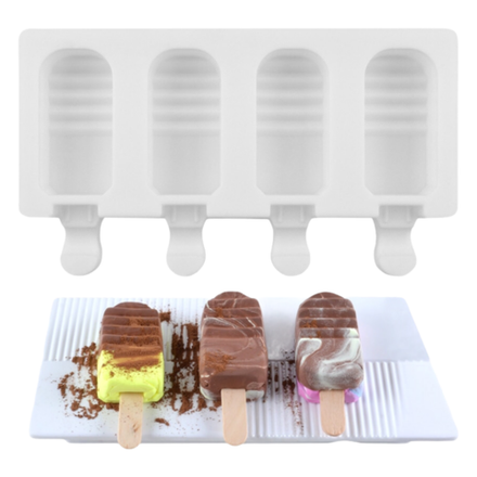 Форма силиконовая для мороженого"Эскимо Рифленая-Гладкая" 33*66мм,4 ячейки
