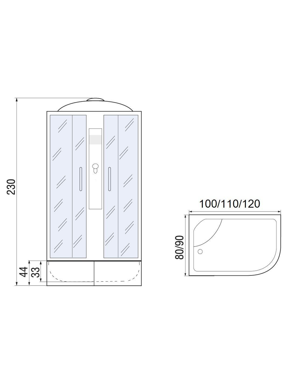 Душевая кабира  МОНОМАХ 10000012119 XL 110/80/44 МЗ L  с поддоном