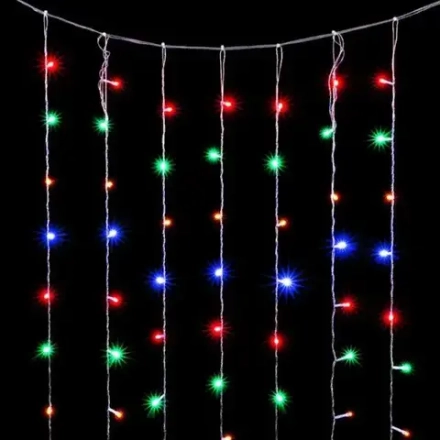 Светодиодный занавес 2*3 м., 600 разноцветных LED ламп, облегченный, прозрачный провод ПВХ, LTC (PCL600NOT-10-2M)