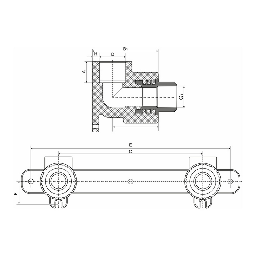 Уголок комб. нар 20х1/2'' с креплением двойной EVER® plast БЕЛЫЙ (Россия)
