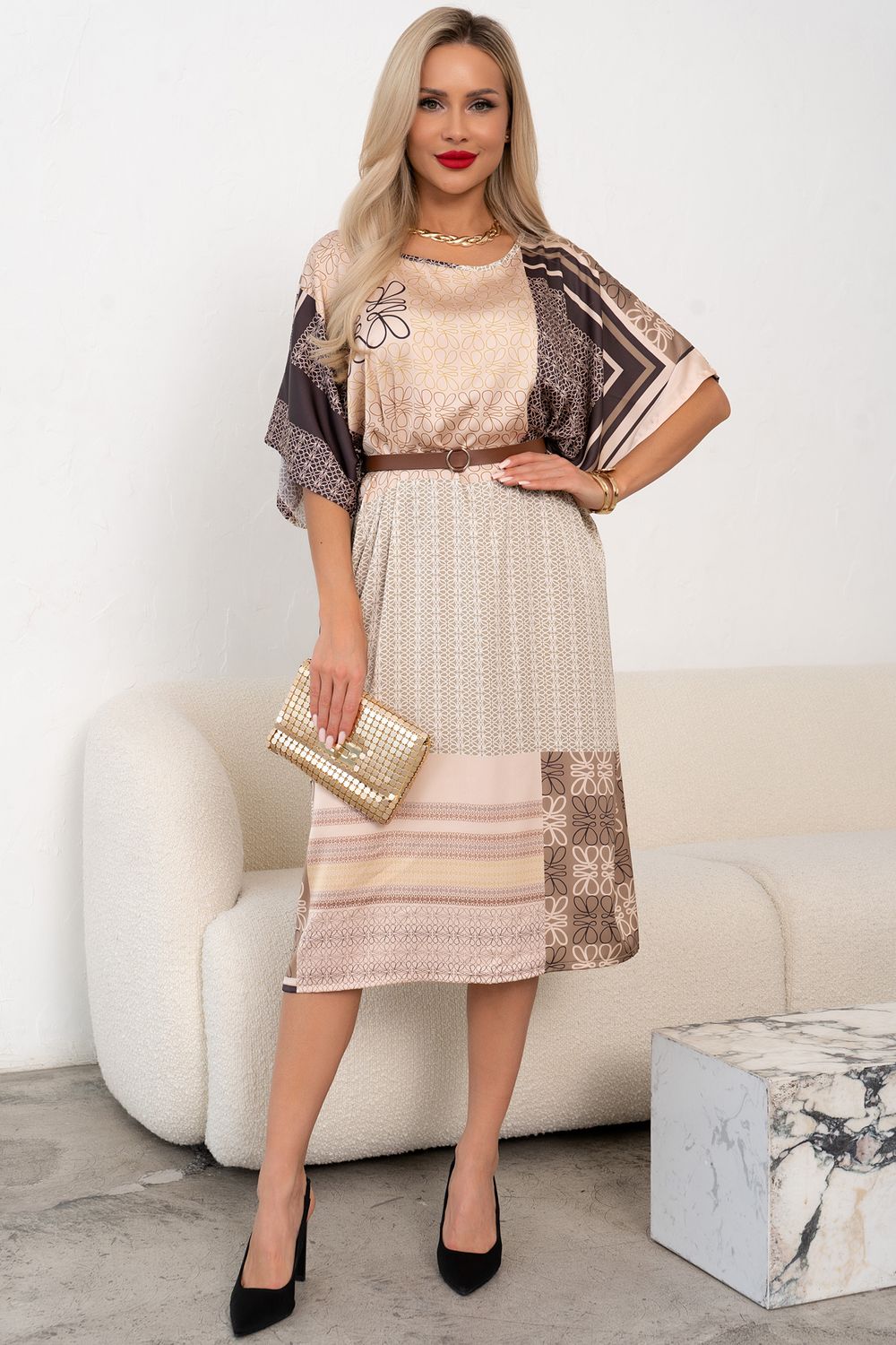 Платье из шелка Амалия (бежевый)-50-52р-р Р11-1242/2 Nikol