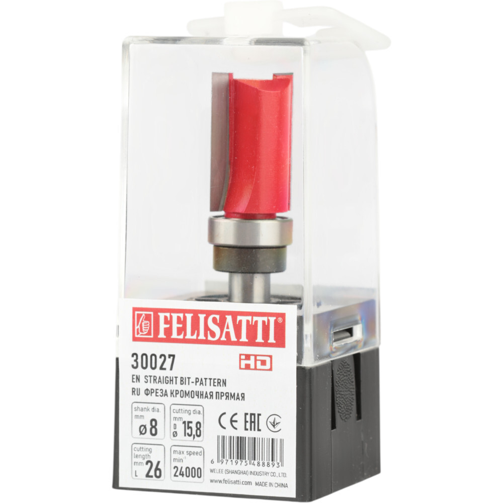 Фреза кромочная прямая FELISATTI 15.8х26мм хвостовик 8мм   30027