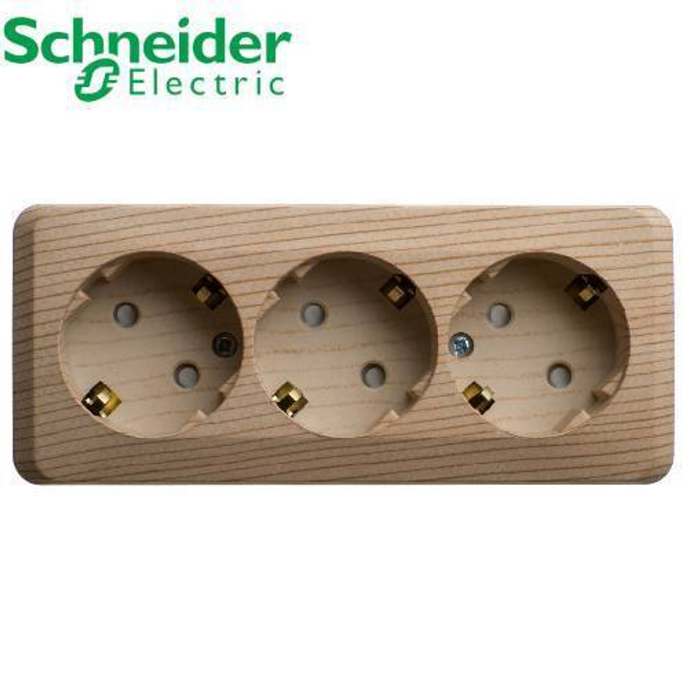 РА16-012D Розетка 3-ая с/з со шторкой (сосна) Этюд Schneider