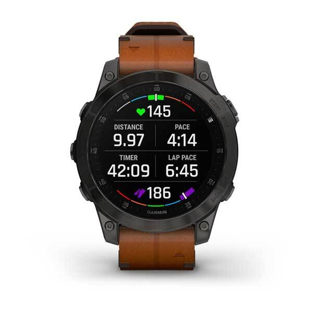 Смарт-часы GARMIN Epix (Gen 2) Sapphire титановый черный с коричневым кожаным ремешком,  010-02582-30