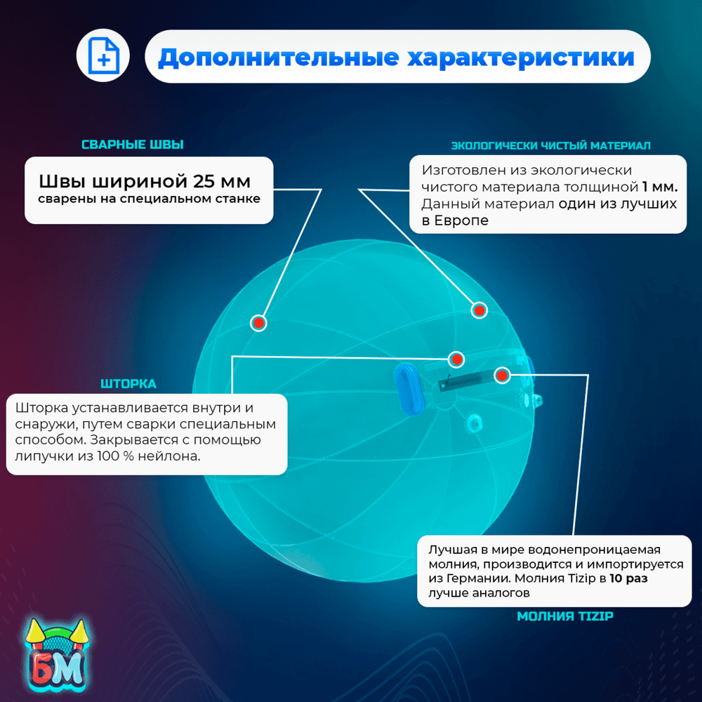 Аттракцион Водный шар ПВХ «Сине-розовый» 2*2*2 м