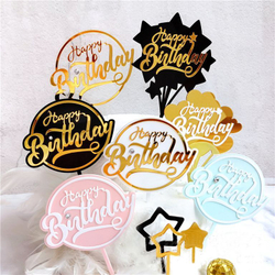 Топпер с алмазом «Happy Birthday» белый с золотой надписью