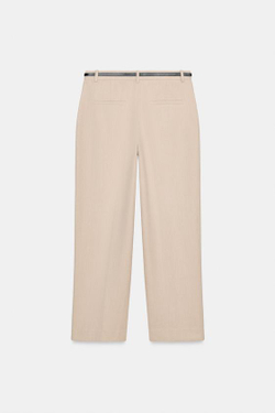 ZARA ПРЯМЫЕ БРЮКИ С ПОЯСОМ, БЕЖЕВЫЙ