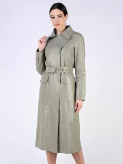 Кожаный тренч длинный с поясом плащ