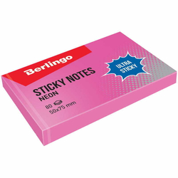 Самоклеящийся блок Berlingo "Ultra Sticky", 50*75мм, 80л., розовый неон