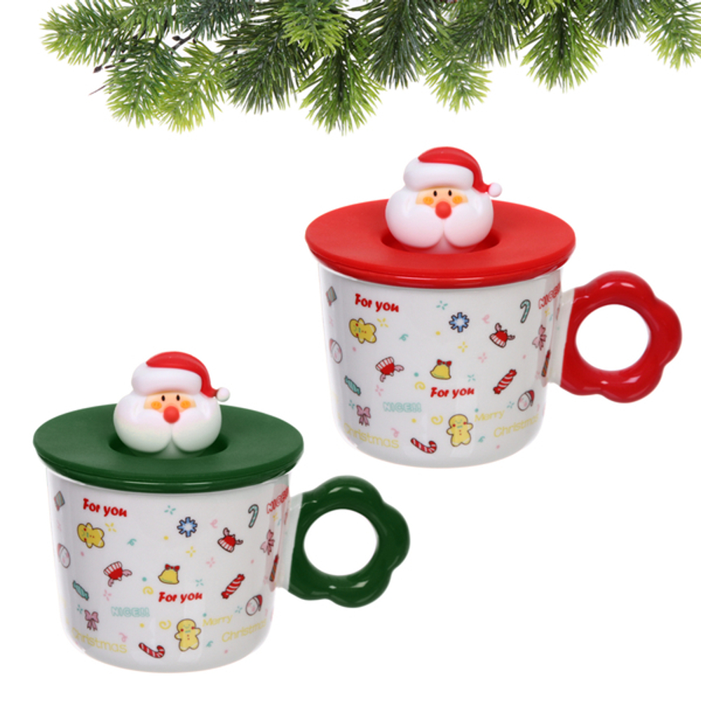 Кружка керамическая 350мл «Санта» с крышкой