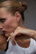 Серьга каффа с большим камнем silver