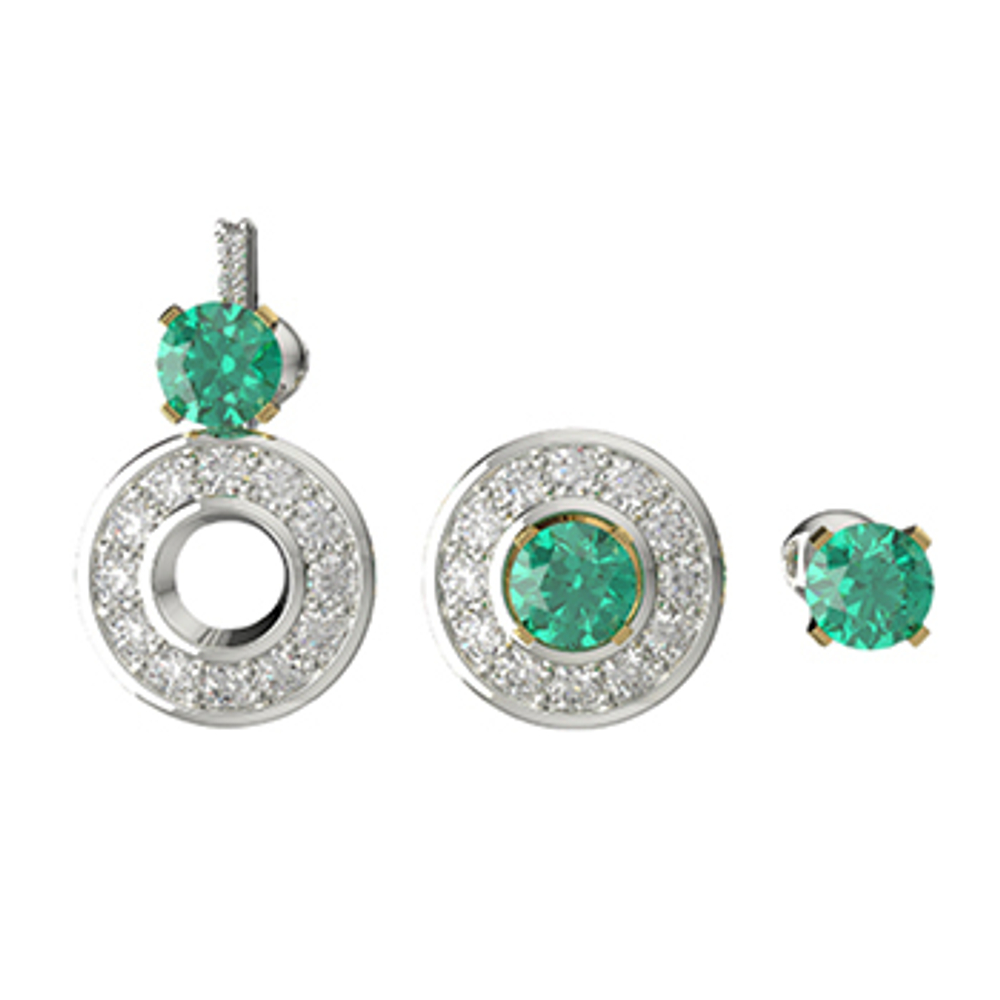 Серьги из серебра со вставками из зелёного и бесцветных фианитов