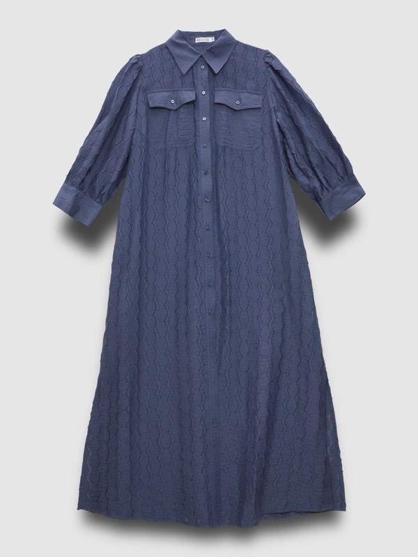 Платье-рубашка из вискозы жаккард, индиго