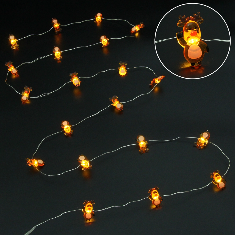 Гирлянда для дома «Олень» (3,2*1,8см) на батарейках 2,0 м 20 ламп LED, 1 реж., IP-20, Теплый белый (батарейки CR2032)