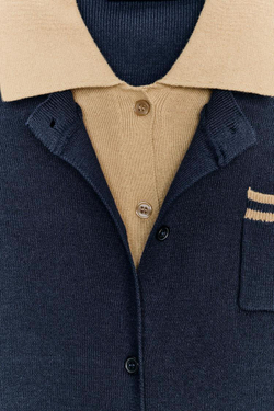 ZARА КАРДИГАН ПОЛО ИЗ ДВУХСЛОЙНОГО ТРИКОТАЖА С КОНТРАСТНОЙ ОТДЕЛКОЙ, МОРСКОЙ СИНИЙ