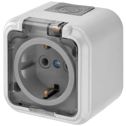 Розетка накладная с крышкой, влагозащищённая с заземлением "ПРАЛЕСКА АКВА", серый/прозрачный