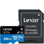 Карта памяти Lexar High-Performance 633x microSDXC 256 ГБ UHS-I W/R 100/45 C10 A1 V30 U3 с адаптером