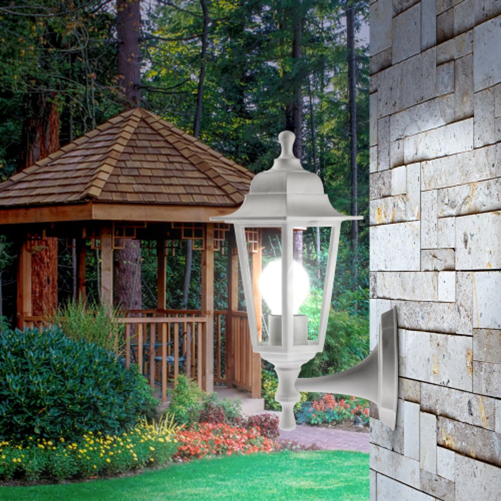 Садово-парковый светильник ЭРА НБУ 06-60-001 белый 6 гранный настенный IP44 Е27 max60Вт | Садово-парковые светильники