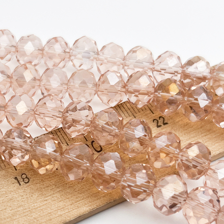 Бусины рондель с огранкой, стекло, цвет розовый, размер около 7,7*9,7 мм, цена за 24-25 шт (1/2 нити)