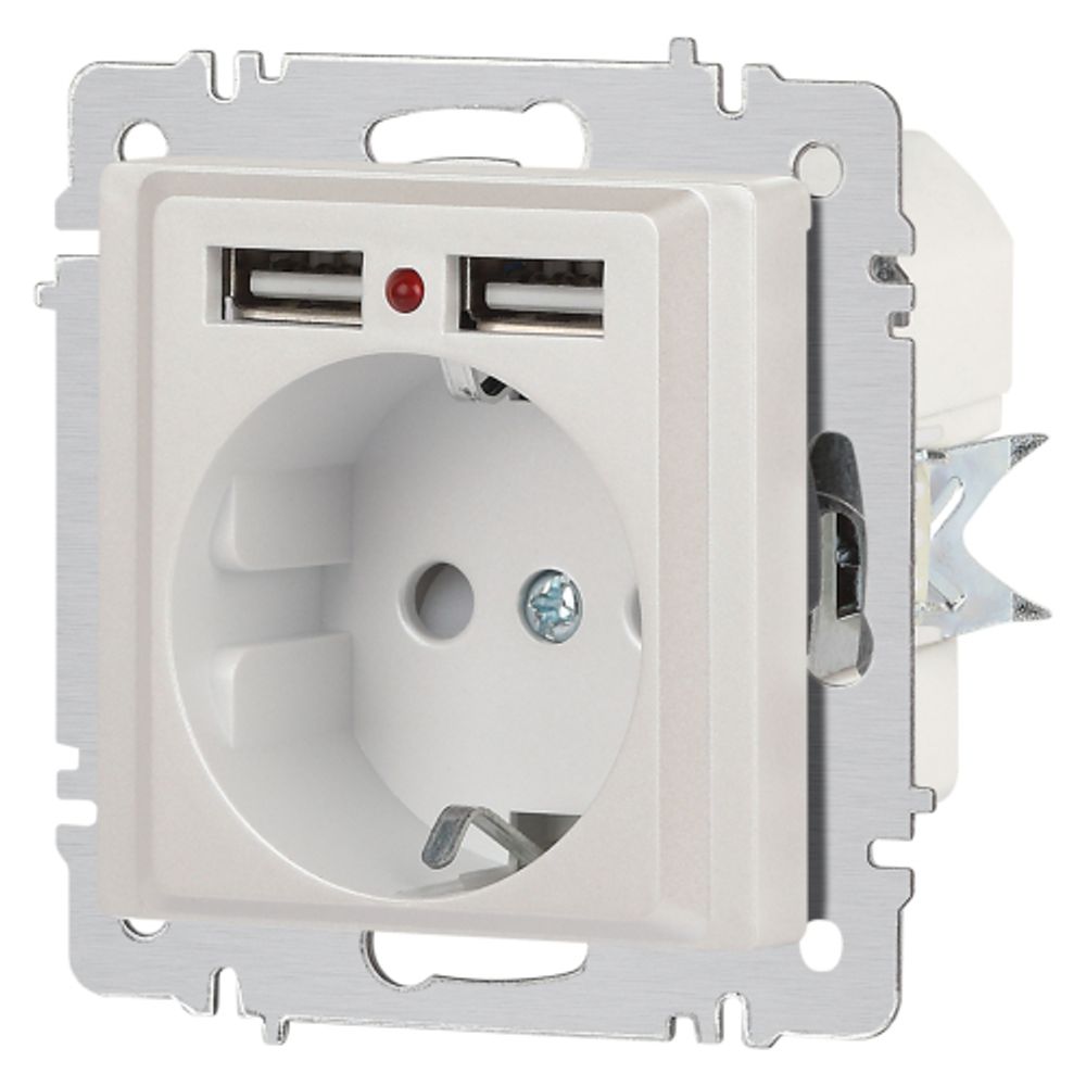 Розетка Intro Accent 6-410-06 с заземлением 2P+E Schuko со шторками 16А-250В + 2хUSB IP20 СУ перламутр