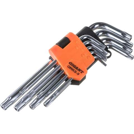 Набор шестигранных ключей TORX с отверстием 9 шт Gigant, Т10-Т50, GHKS-9