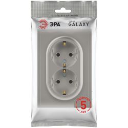 Розетка ЭРА Galaxy 15-2105-07 с заземлением двойная 2X2P+E Schuko со шторками IP20 16А-250В титан | Эра Galaxy
