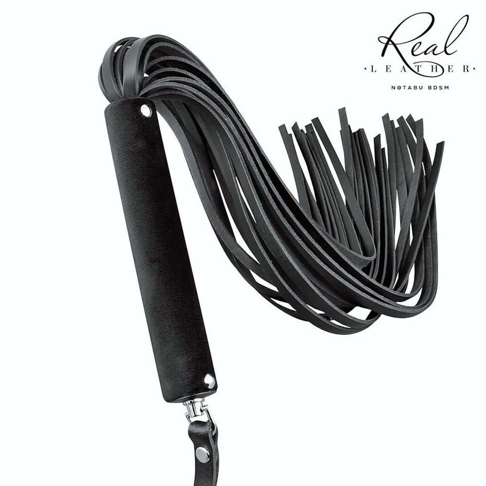 Черная кожаная плеть-флоггер - 84 см. (Цвет: черный)